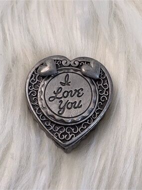 I Love You Heart Brooch Pin - Silver Tone